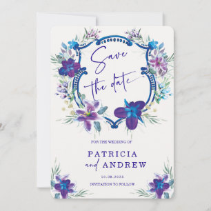 Paars Blauwe Orchidee Huwelijk "Save the Date" Uit Kaart
