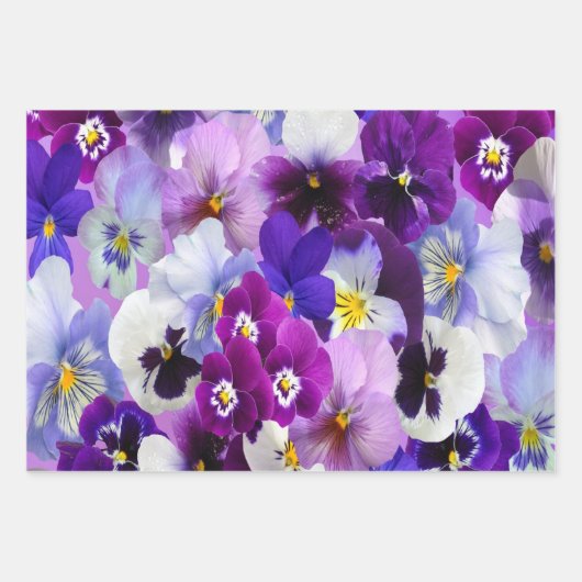 Paars Blauwe Pansy Floral Flower Brirthday Inpakpapier Vel (Voorkant 2)