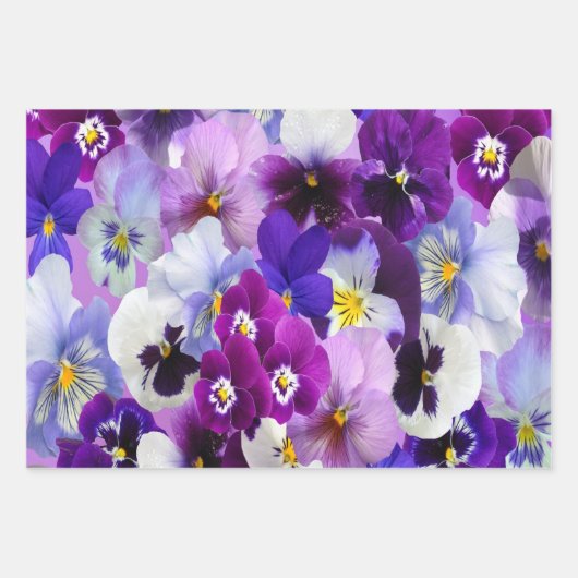 Paars Blauwe Pansy Floral Flower Brirthday Inpakpapier Vel (Voorkant)
