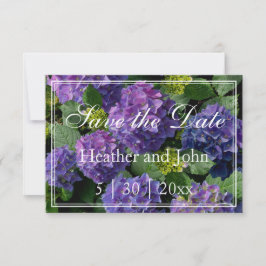 Paars blauwe periwinkle hortensia's bespaar save the date