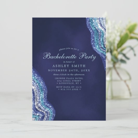 Paars Blauwgroen Agate Geode Gemstone Bachelorette Kaart (Staand voorkant)