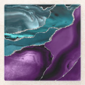 Paars Blauwgroen blauw agate Silver Glitter Glazen Onderzetter (Voorkant)