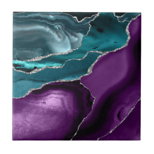 Paars Blauwgroen blauw agate Silver Glitter Tegeltje