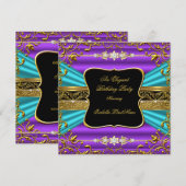 Paars Blauwgroen blauw Damask Black Gold Birthday  Kaart (Voorkant / Achterkant)