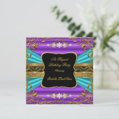 Paars Blauwgroen blauw Damask Black Gold Birthday  Kaart (Staand voorkant)