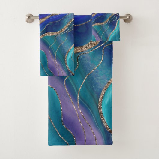 Paars Blauwgroen blauw galaxiale nebula Agate glit Bad Handdoek (Insitu)