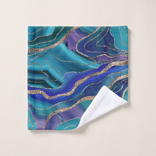 Paars Blauwgroen blauw galaxiale nebula Agate glit Bad Handdoek (Wasdoekje)