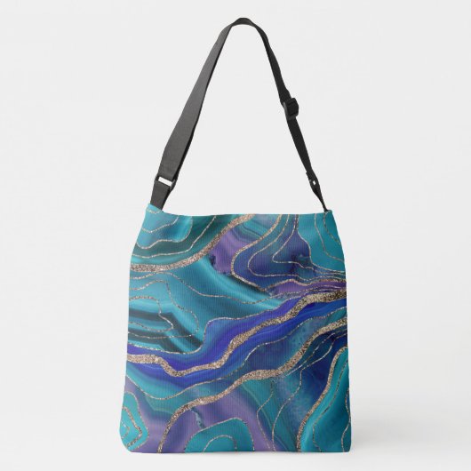 Paars Blauwgroen blauw galaxiale nebula Agate glit Crossbody Tas (Achterkant)
