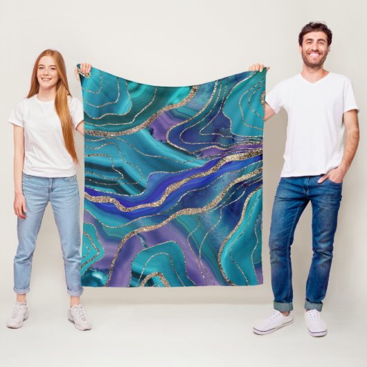 Paars Blauwgroen blauw galaxiale nebula Agate glit Fleece Deken (In situ)
