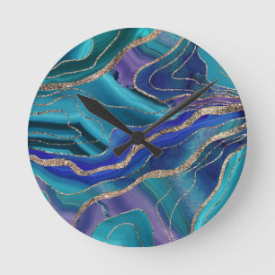 Paars Blauwgroen blauw galaxiale nebula Agate glit Ronde Klok