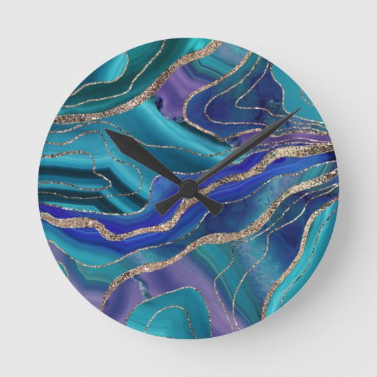 Paars Blauwgroen blauw galaxiale nebula Agate glit Ronde Klok (Voorkant)