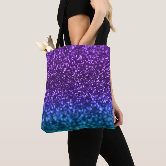 Paars Blauwgroen blauw Ombre Glitter Bokeh Tote Bag (Dichtbij)