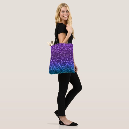 Paars Blauwgroen blauw Ombre Glitter Bokeh Tote Bag (Op model)