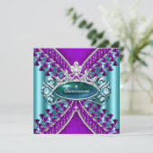 Paars Blauwgroen blauw Quinceanera 15e verjaardag Kaart (Staand voorkant)