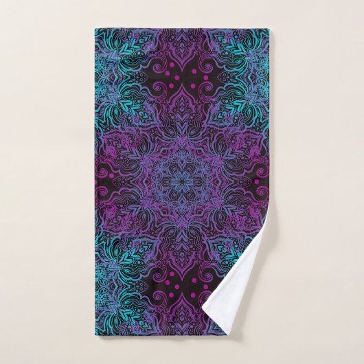 Paars Blauwgroen blauw Snowflake Mandala Bad Handdoek (Handdoek)