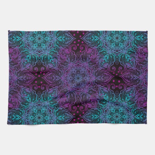 Paars Blauwgroen blauw Snowflake Schort Theedoek (Horizontaal)