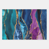 Paars, Blauwgroen en blauw Glitter Peacock Agate Inpakpapier Vel (Voorkant 2)