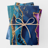 Paars, Blauwgroen en blauw Glitter Peacock Agate Inpakpapier Vel (In situ)