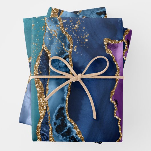 Paars, Blauwgroen en blauw Glitter Peacock Agate Inpakpapier Vel (In situ)