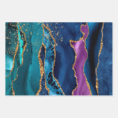 Paars, Blauwgroen en blauw Glitter Peacock Agate Inpakpapier Vel (Voorkant)