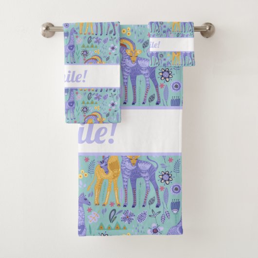 Paars Blauwgroen geel Giraffe Patroon Bad Handdoek (Insitu)