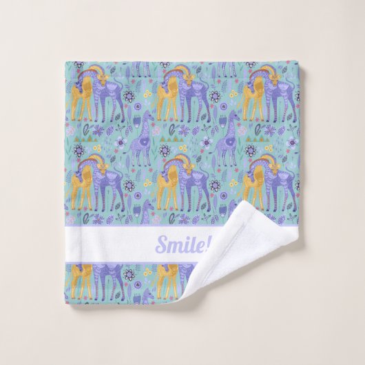 Paars Blauwgroen geel Giraffe Patroon Bad Handdoek (Wasdoekje)