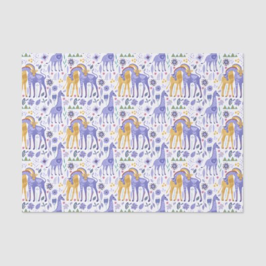 Paars Blauwgroen geel Giraffe Patroon Tissuepapier (Voorkant)