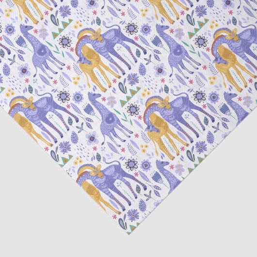 Paars Blauwgroen geel Giraffe Patroon Tissuepapier (Detail)