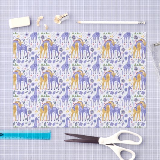 Paars Blauwgroen geel Giraffe Patroon Tissuepapier (Craft)