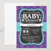 Paars Blauwgroen karton Floral Baby shower Kaart (Voorkant / Achterkant)