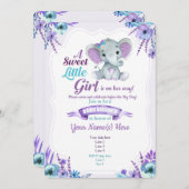 Paars Blauwgroen meisje - olifant - uitnodiging ba (Voorkant / Achterkant)