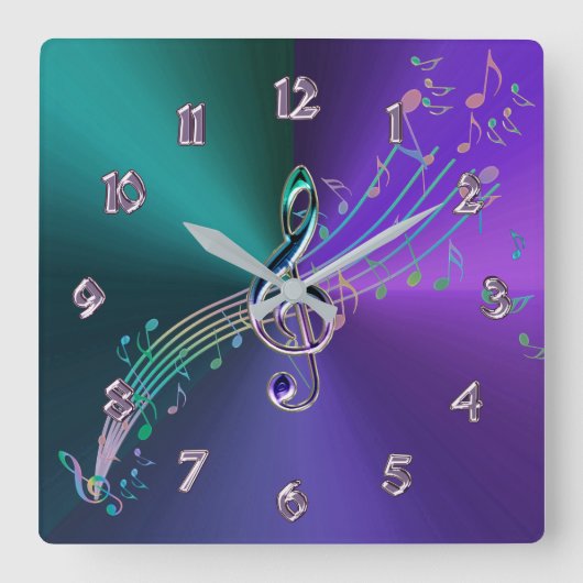 Paars Blauwgroen metaal met glasblaasjes Vierkante Klok (Voorkant)