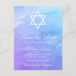 Paars | Blauwgroen Waterverf Bat Mitzvah Save the  Aankondigingskaart