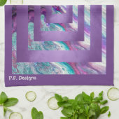 Paars Blauwgroen wit geometrisch Abstract Theedoek (Gevouwen)
