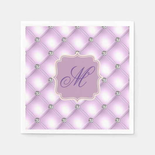  Paars Bling Monogram Elegant Festive Servet (Voorkant)