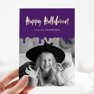 Paars Bloed dat Drupt Foto Halloween Folie Feestdagenkaart