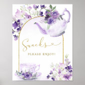 Paars bloem bruiloft thee snoepjes bord poster (Voorkant)