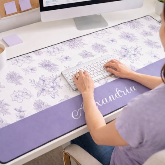 Paars Bloem Patroon Aangepaste Naam Bureaumat