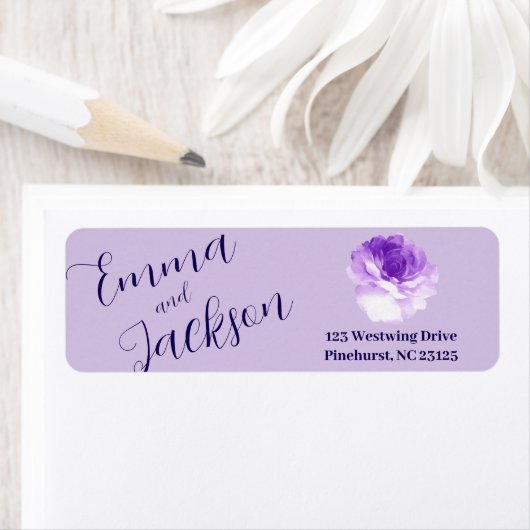 Paars Bloem Script Retouradres Label (Insitu)