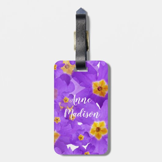 Paars bloemen Aangepaste Bagagelabels (Achterkant verticaal)