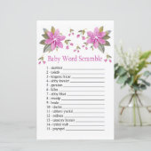 Paars bloemen Baby word scramble game (Staand voorkant)