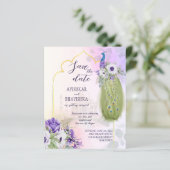 Paars bloemen, budget, sparen de datum (Staand voorkant)