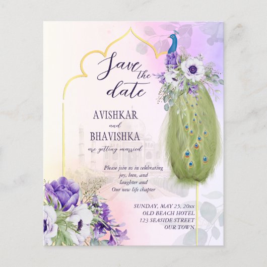 Paars bloemen, budget, sparen de datum (Voorkant)