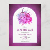 Paars bloemen en pompoenen Sla de datum op Briefkaart (Voorkant)