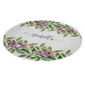 Paars bloemen, groen- en typografische veer snijplank (Hoek)