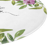 Paars bloemen, groen- en typografische veer snijplank (Hoek)