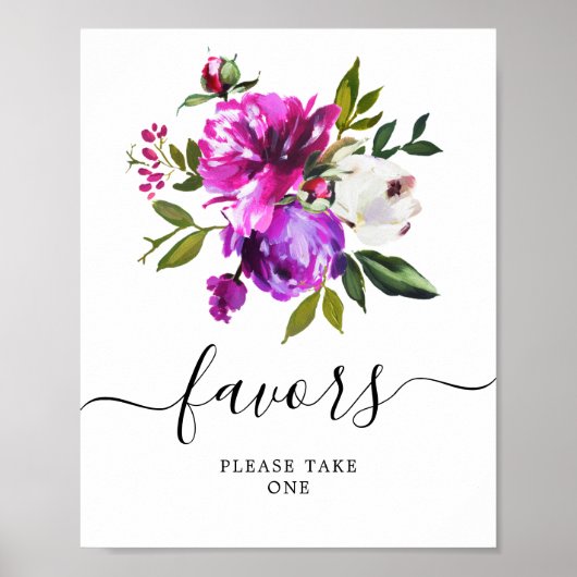 Paars Bloemen & Groene Shower Favor Sign Poster (Voorkant)
