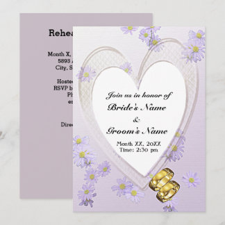 Paars bloemen, hart, ringen, repetitief diner kaart