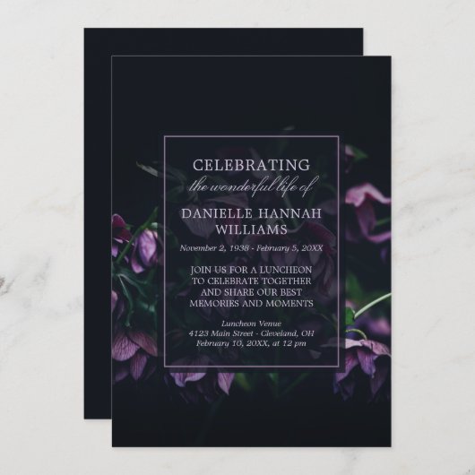 Paars bloemen - Herdenking van het leven Kaart (Voorkant / Achterkant)