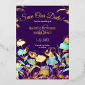 Paars Bloemen Huwelijk Opslagkaart Datum Kaart (Voorkant)